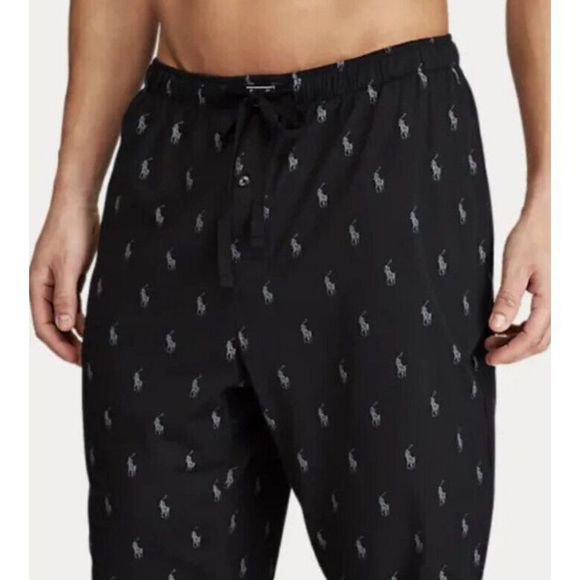 Polo Ralph Lauren Men Sz M Joggers Pants All Over Pony Logo Sleepwear Black/Gray - Picture 10 of 12